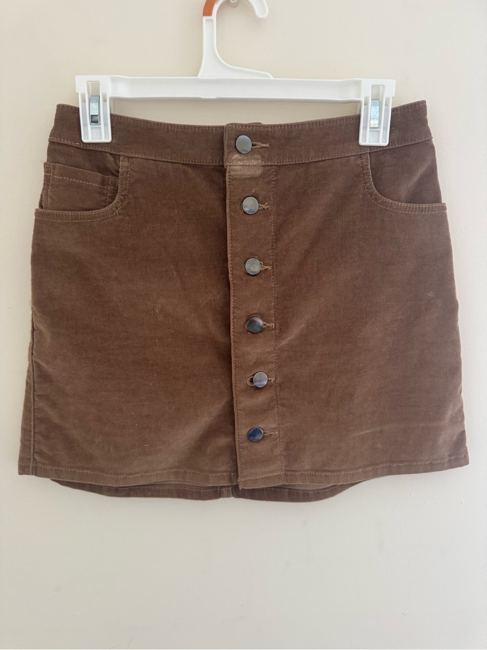 Express Brown Button-Front Corduroy Mini Skirt
